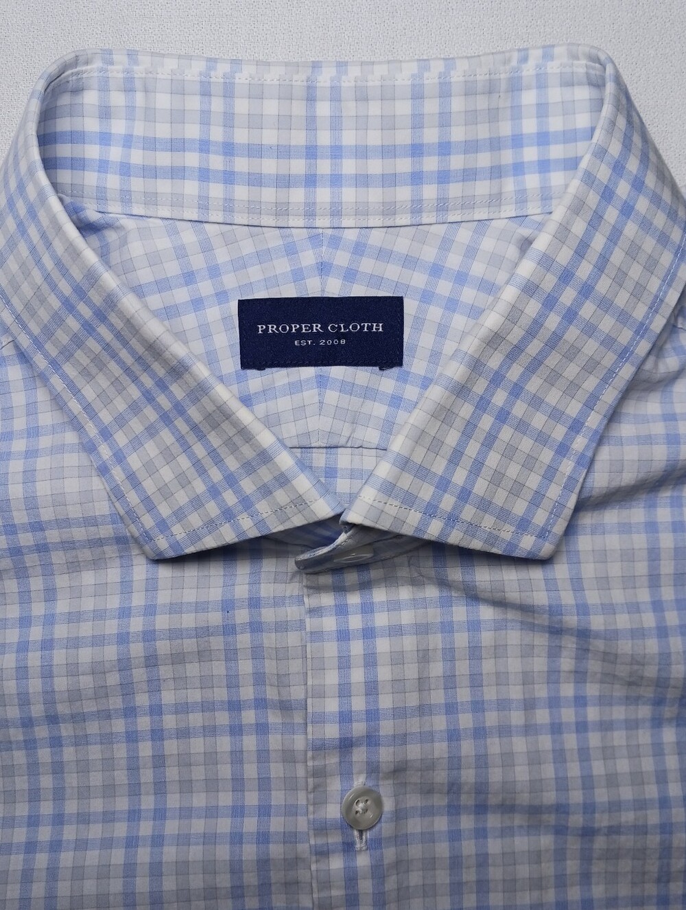 Proper Cloth Mens Button Up Gingham Shirt 3XL Jersey Cotton Blue White Gray